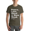 "Peace. Love. Weed & Moree Weed." Strawberry Fields Short-Sleeve Unisex T-Shirt - Image 9